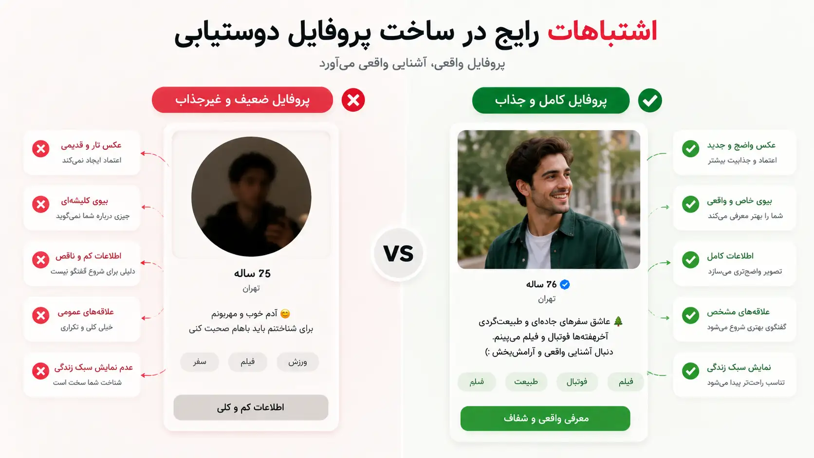 اشتباهات رایج در ساخت پروفایل دوستیابی